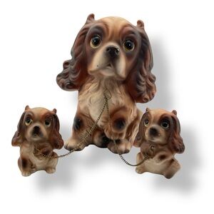 Vintage MCM Dogs Cocker Spaniel 50’s Pottery Art Kitschy Figurines Sad‎ Eyes